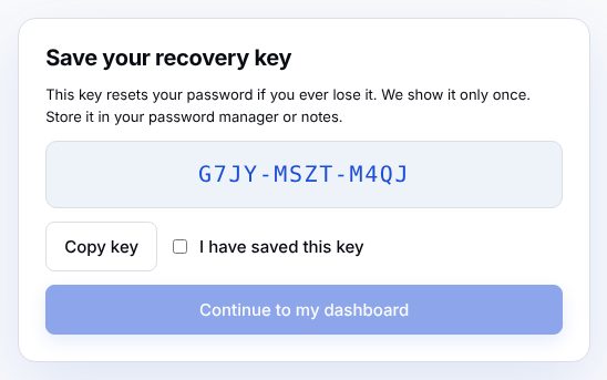 Recovery key screen