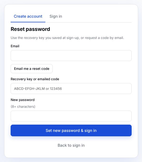 Reset password form